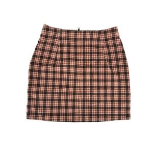 Wild Fable Plaid Corduroy Mini Skirt Brown Tan Red Exposed Zipper Size 4